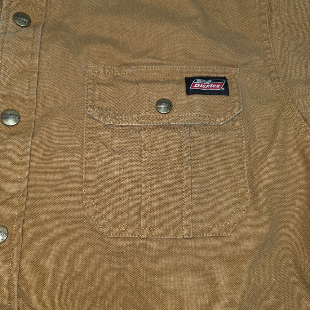 Genuine Dickies Mens Hooded Shirt Jacket Brown Duck Quilted Lined Large 42-44 - Picture 3 of 10